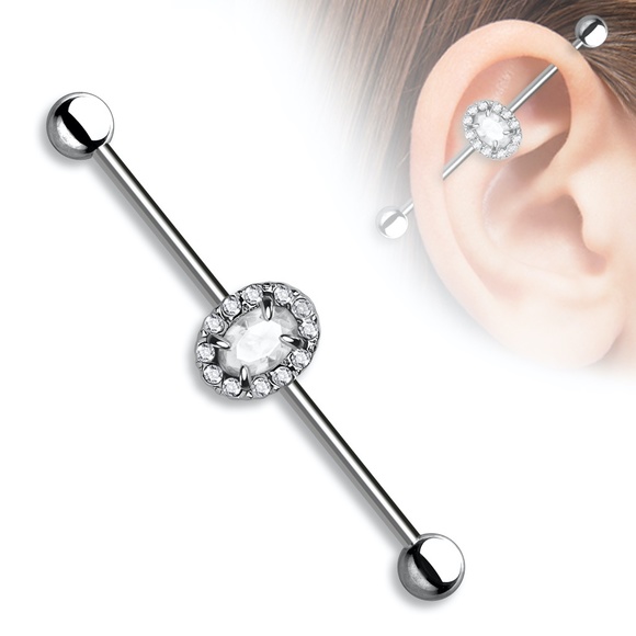 Jewelry - Oval Cubic Zirconia Industrial Barbell